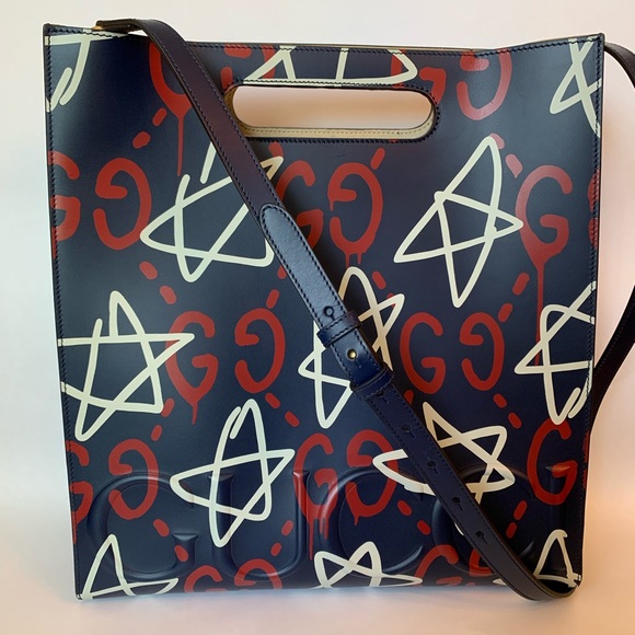 Gucci Ghost Stars Navy Graffiti Tote - Picture 2 of 9